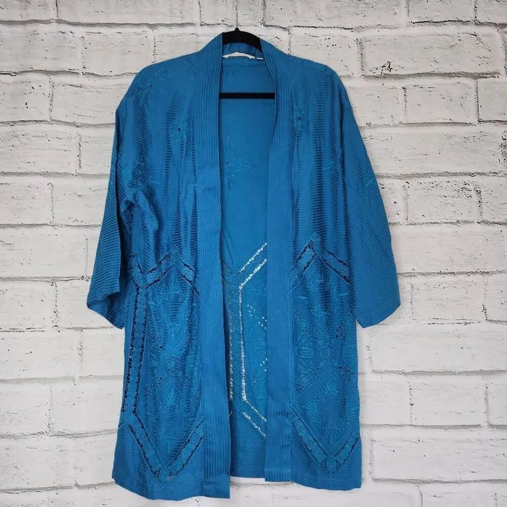 Soft Surroundings Womens Blue Nightingale Open Eyelet Topper Cardigan Sz Medium